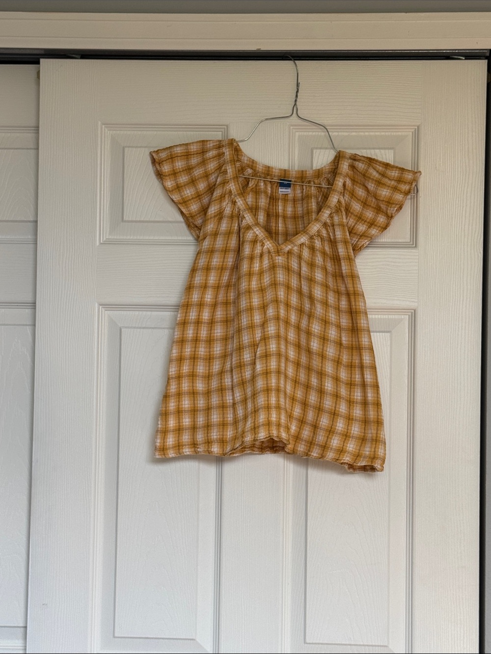 Old Navy Mustard Plaid V-Neck Top